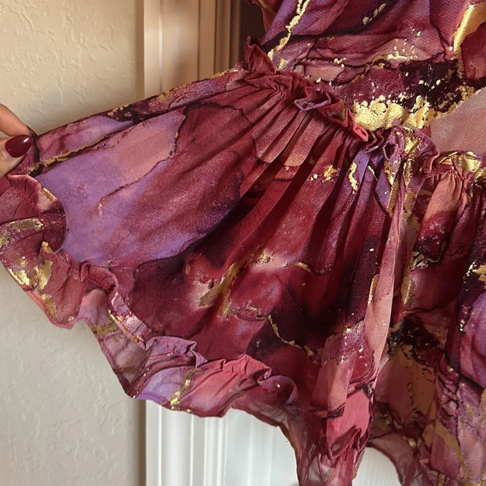 Buddy Love Zozo Dress Pink/Gold Size MEDIUM Long Sleeve Mini Ruffle - Picture 4 of 5